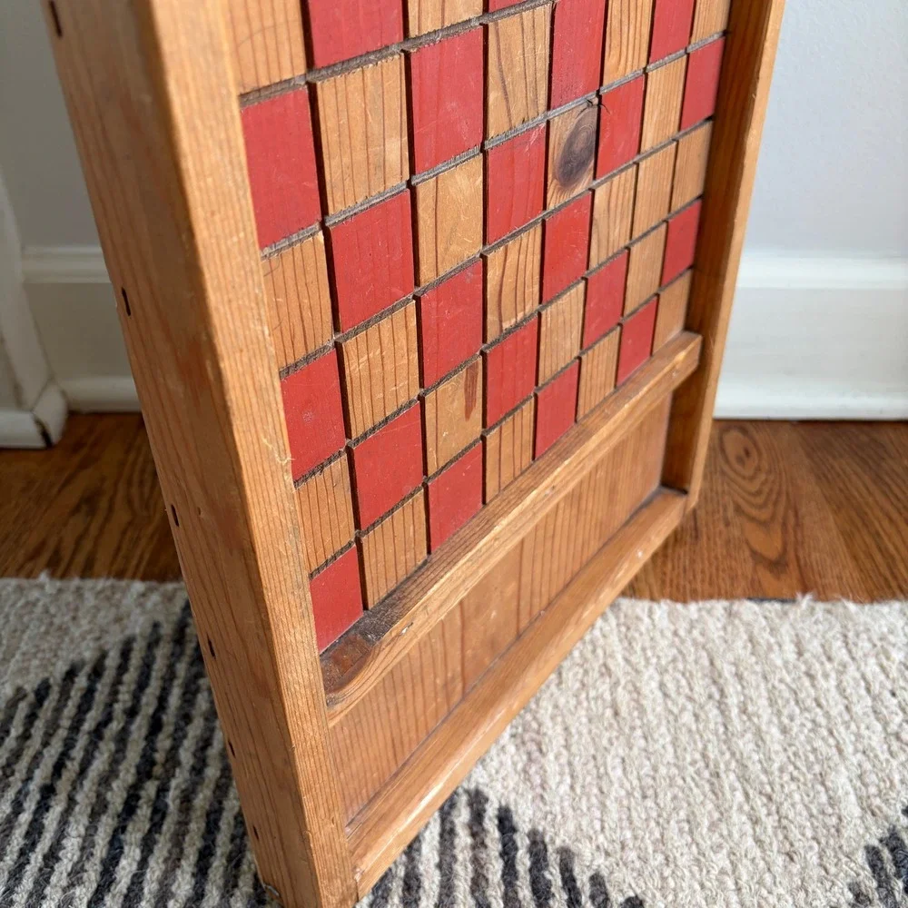 Vintage Wooden Checkerboard Wall Decor Rustic Red Natural Wood Game Board 21x12